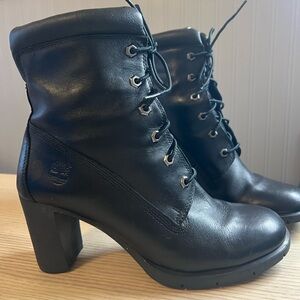 Timberland Anime Black Leather Lace Up Heeled Boots / Grunge / Size: 9 1/2